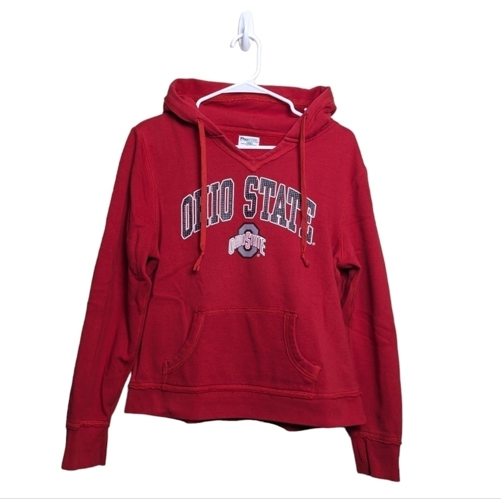 Ohio State Hoodie Vibrant Red OSU Pocket V Neck Drawstring Hooded Sweatshirt Fun
